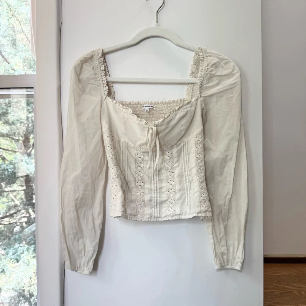 Reformation Isadora Long Sleeve Corset Cotton Top Cream 2
